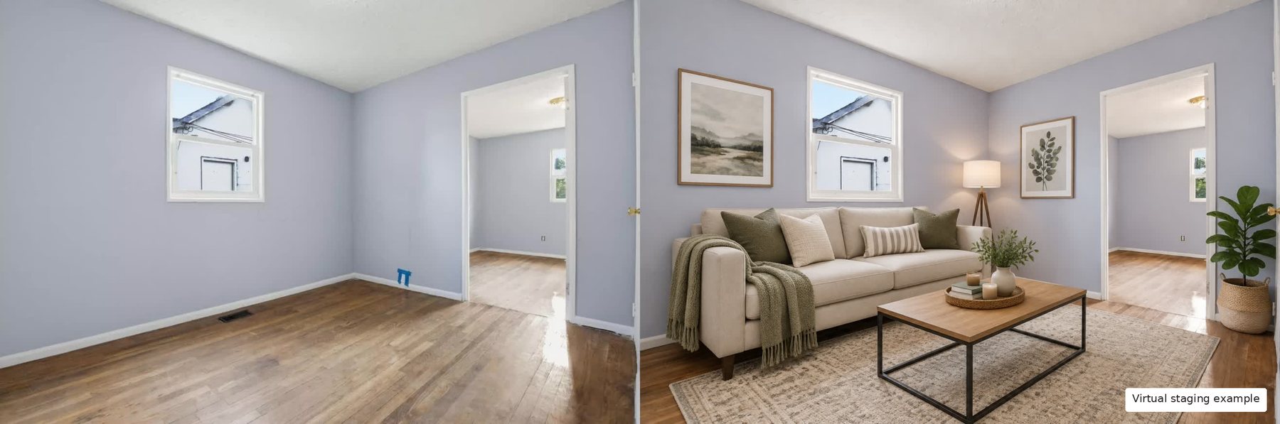 Living room before and after virtual staging